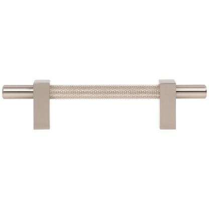 96 mm Center-to-Center Satin Nickel Larkin 3 Knurled Center Cabinet Bar Pull