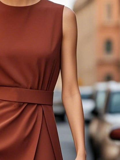 Round Neck Sleeveless Midi Sheath Dress