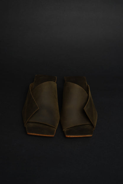 Amos Handcrafted Olive Leather Slides