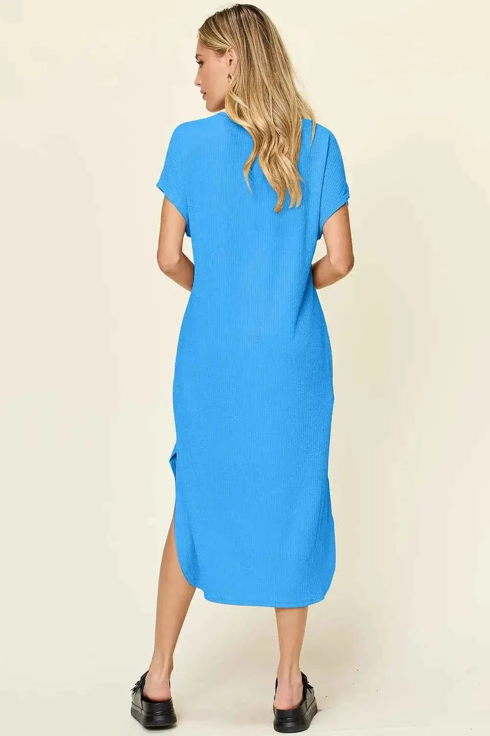 Round Neck Short Sleeve Slit Dress