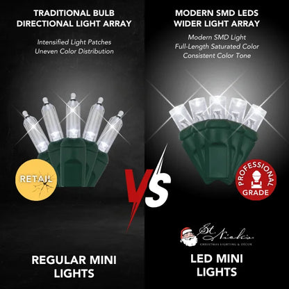 LED Mini Lights 5MM Cool White Twinkle Green Wire  6" Spacing