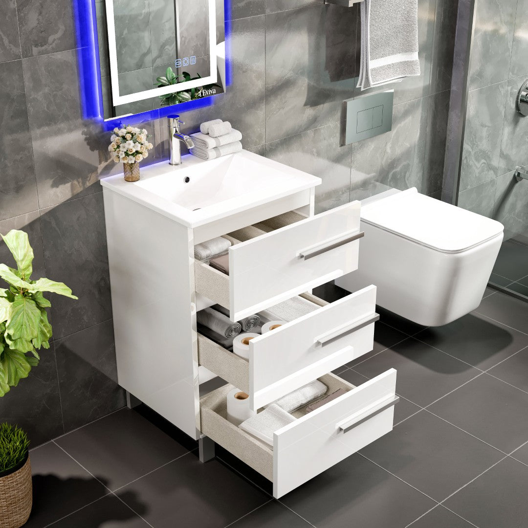 Eviva Deluxe Bath Vanity with Porcelain Top and Integrated Sink (20"-32")