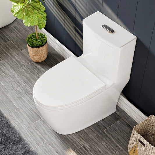 Zion 12 inch Floor Mounted 1-piece 1.28 GPF Tornado Flush Elongated Toilet in White Seat Included