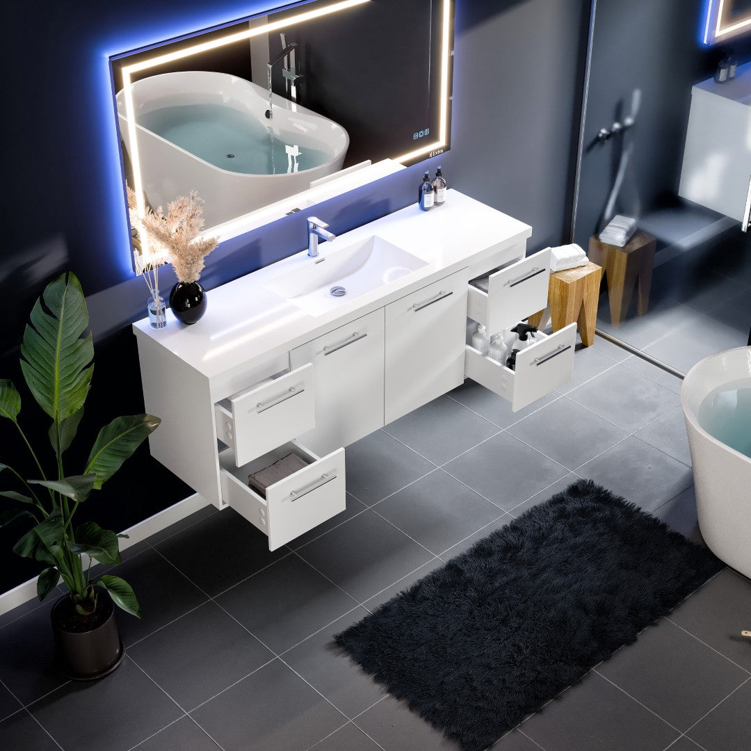 Eviva Axel Wall Mount Bath Vanity with Acrylic Top and Integrated Sink