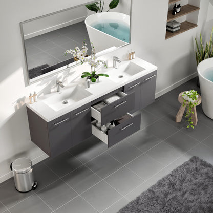 Eviva Axis Wall Mount Bath Vanity with Acrylic Top and Integrated Sinks