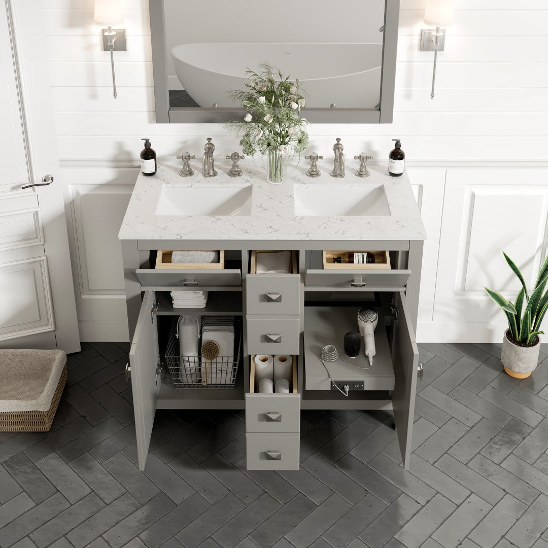 Eviva Artemis Bath Vanity with Engineered Stone Top & Undermount Porcelain Sink (42"-72")