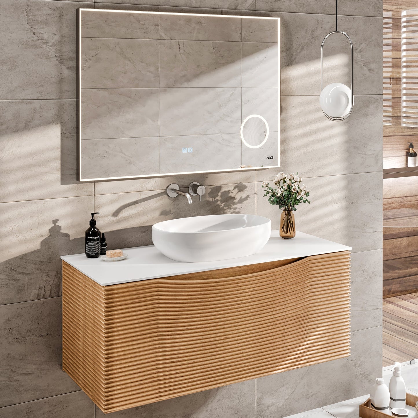 Eviva Leah Wall Mount Bath Vanity with Solid Surface Top and Integrated Sink (32"-39")