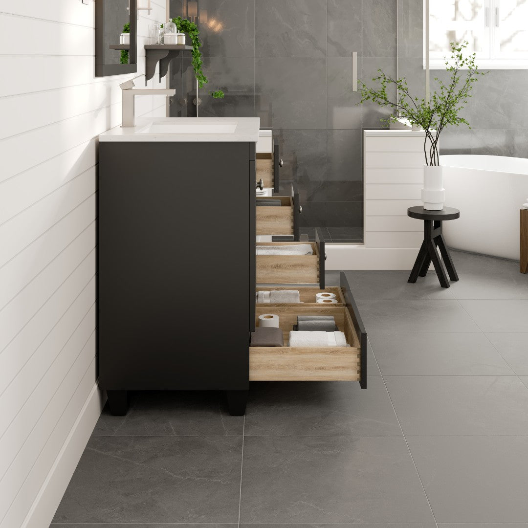 Eviva Happy Bath Vanity with Carrara Quartz Top and Undermount Porcelain Sink (24"-30")