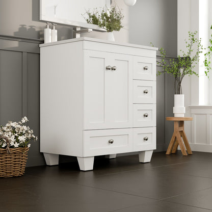 Eviva Happy Bath Vanity with Carrara Quartz Top and Undermount Porcelain Sink (24"-30")