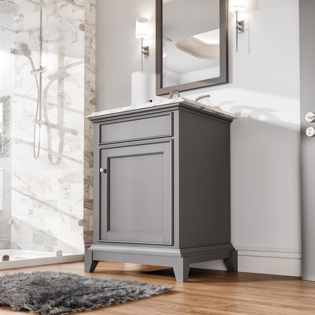 Eviva Elite Princeton Bath Vanity with Carrara Marble Top and Undermount Porcelain Sink (24"-30")