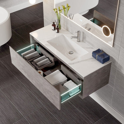 Eviva Aurora Wall Mount Bath Vanity with Carrara Quartz Top and Undermount Porcelain Sink (36"-60")
