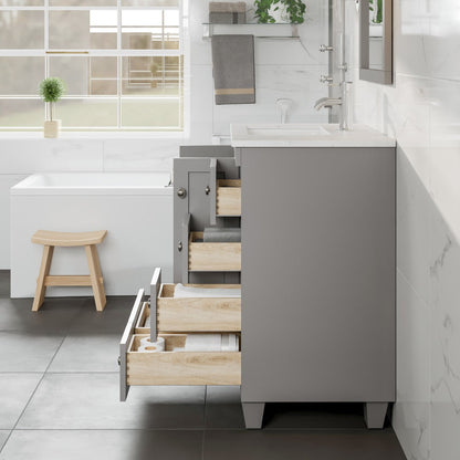 Eviva Happy Bath Vanity with Carrara Quartz Top and Undermount Porcelain Sink (24"-30")