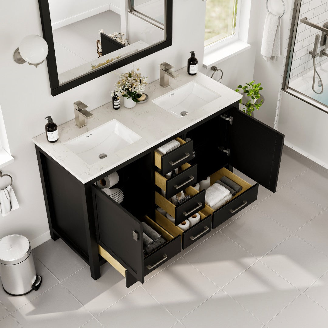 Eviva London Bath Vanity with Carrara Quartz Top and Undermount Porcelain Sink (20"-60")