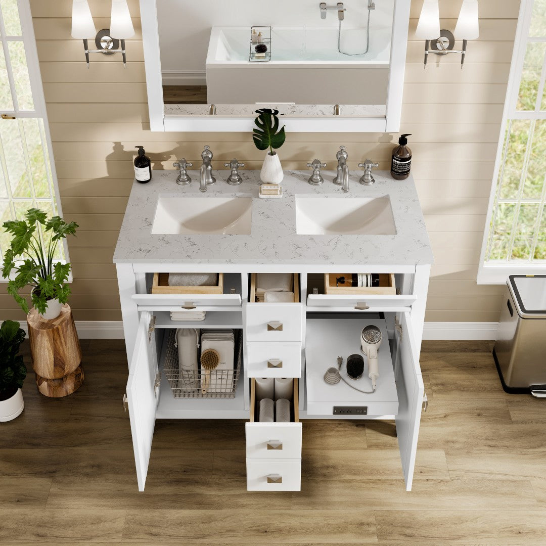Eviva Artemis Bath Vanity with Engineered Stone Top & Undermount Porcelain Sink (42"-72")
