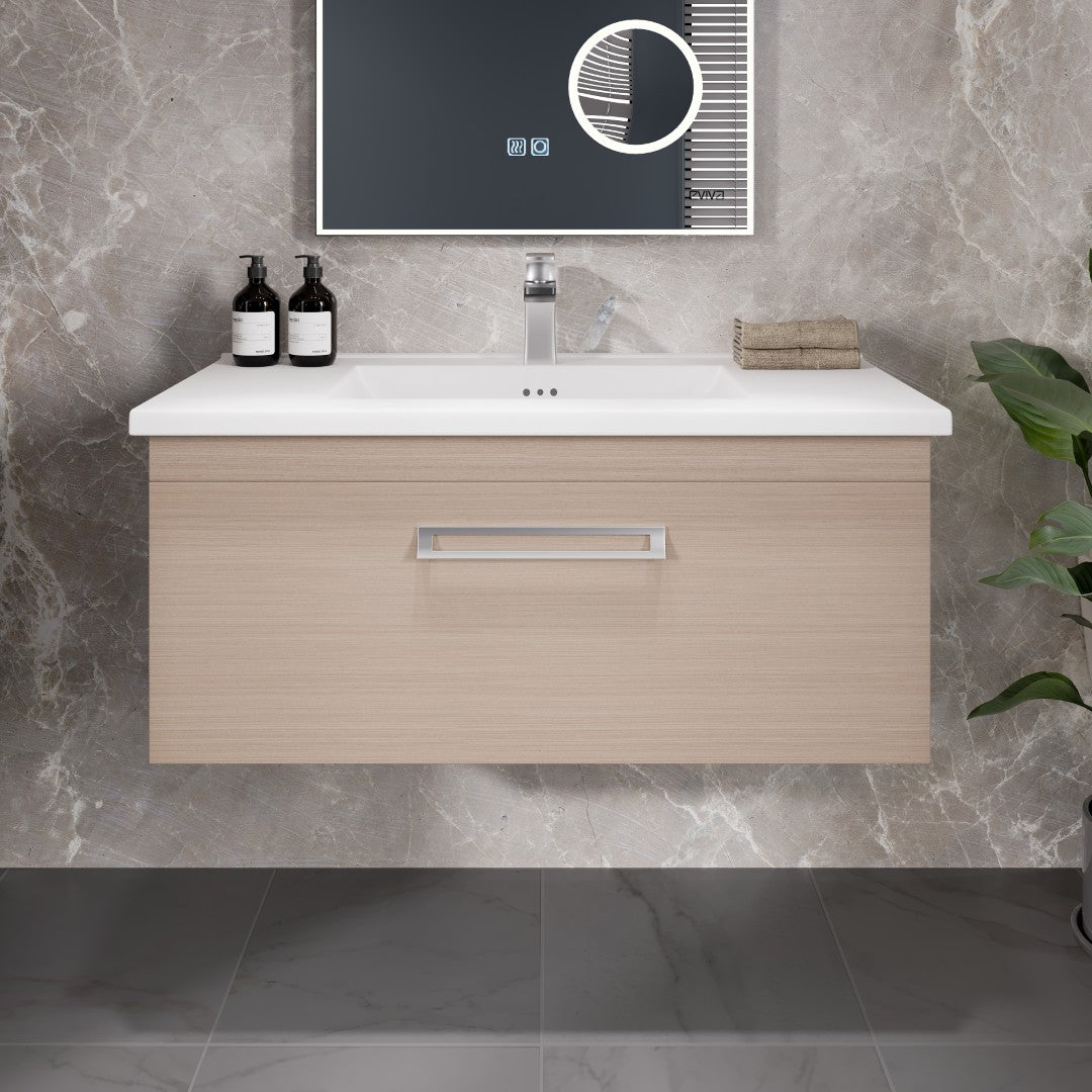 Eviva Orleans Wall Mount Bath Vanity with Porcelain Top and Integrated Sink