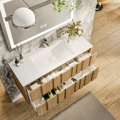 Eviva Lumber Wall Mount Bath Vanity with Solid Surface Top and Integrated Sink