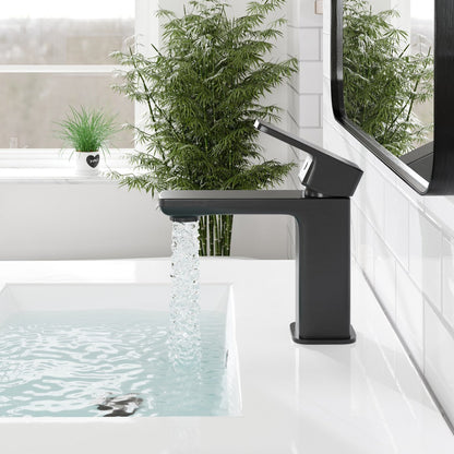 Eviva Lux Single-Handle Waterfall Single-Hole Bathroom Faucet with Deckplate Included in Matte Black