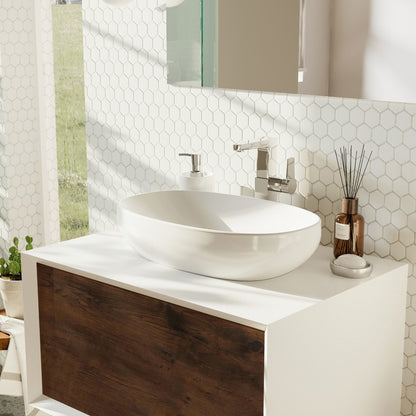 Eviva Santa Monica Wall Mount Bath Vanity with Acrylic Top and Vessel Solid Surface Sink (30"-36")