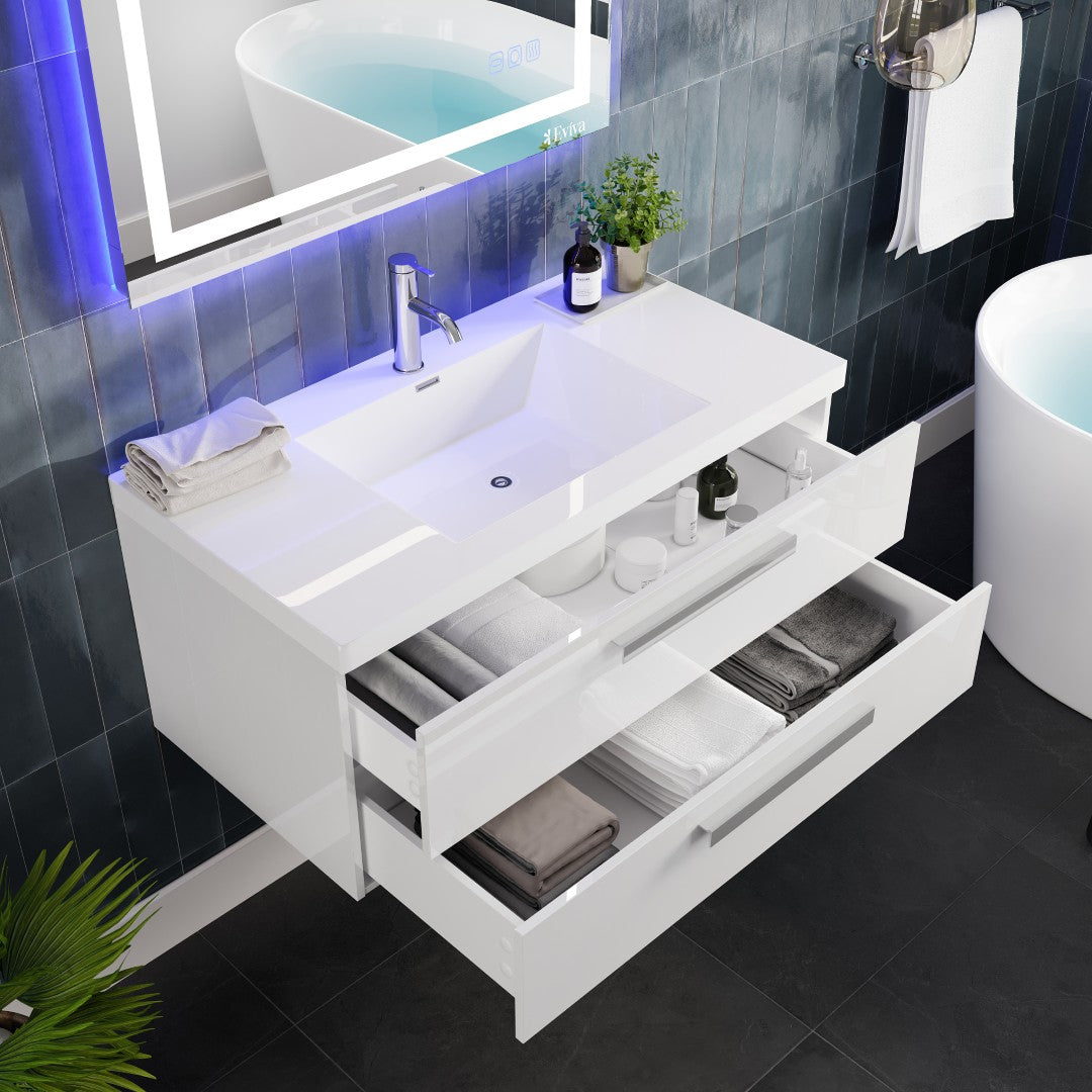 Eviva Surf Wall Mount Bath Vanity with Acrylic Top and Integrated Sink (36"-57")