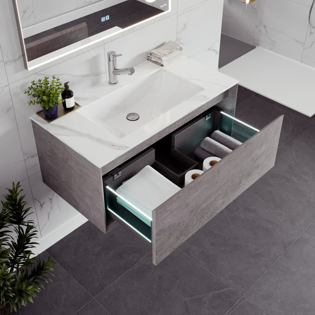 Eviva Aurora Wall Mount Bath Vanity with Carrara Quartz Top and Undermount Porcelain Sink (36"-60")