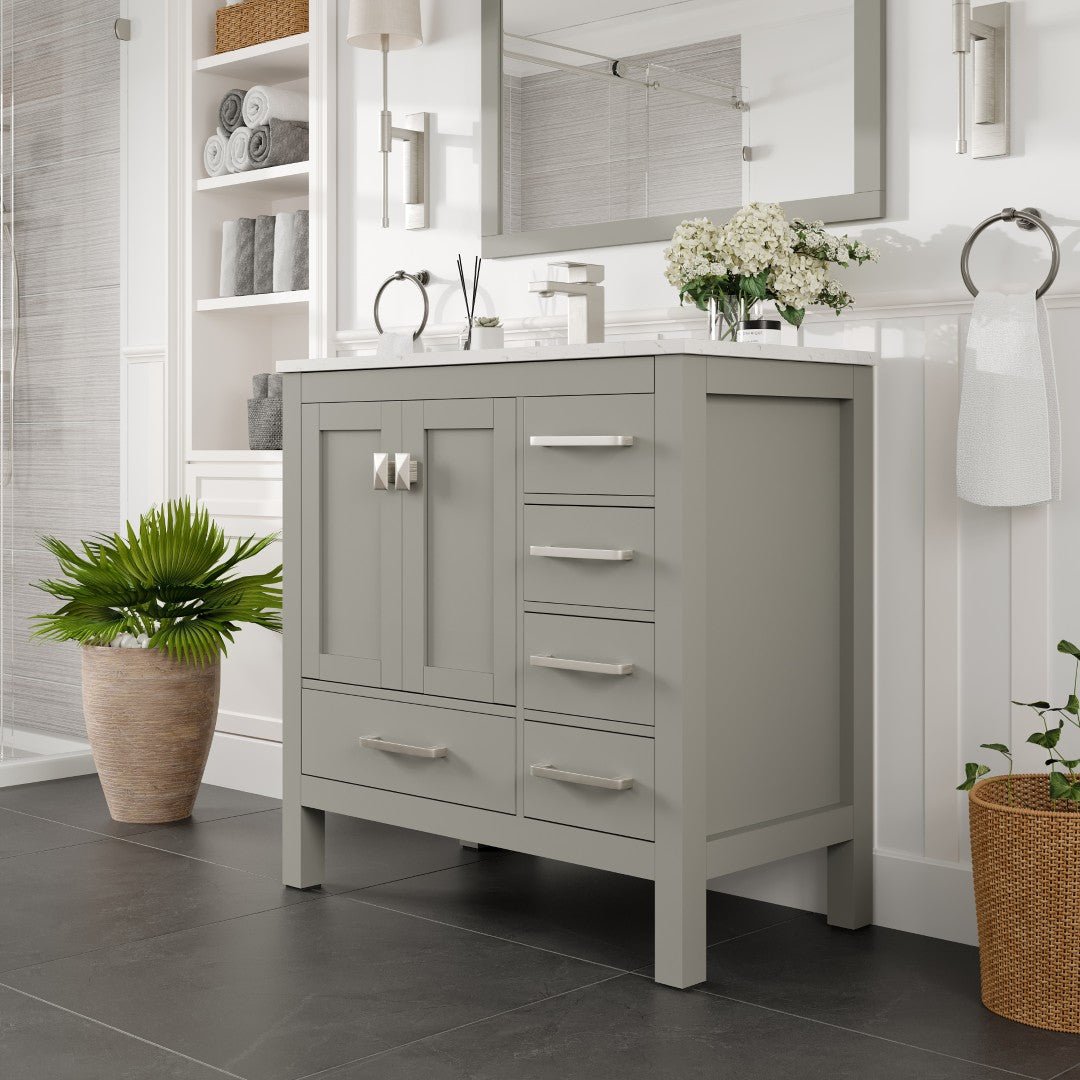 Eviva London Bath Vanity with Carrara Quartz Top and Undermount Porcelain Sink (20"-60")