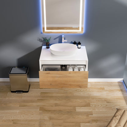 Eviva Santa Monica Wall Mount Bath Vanity with Acrylic Top and Vessel Solid Surface Sink (30"-36")