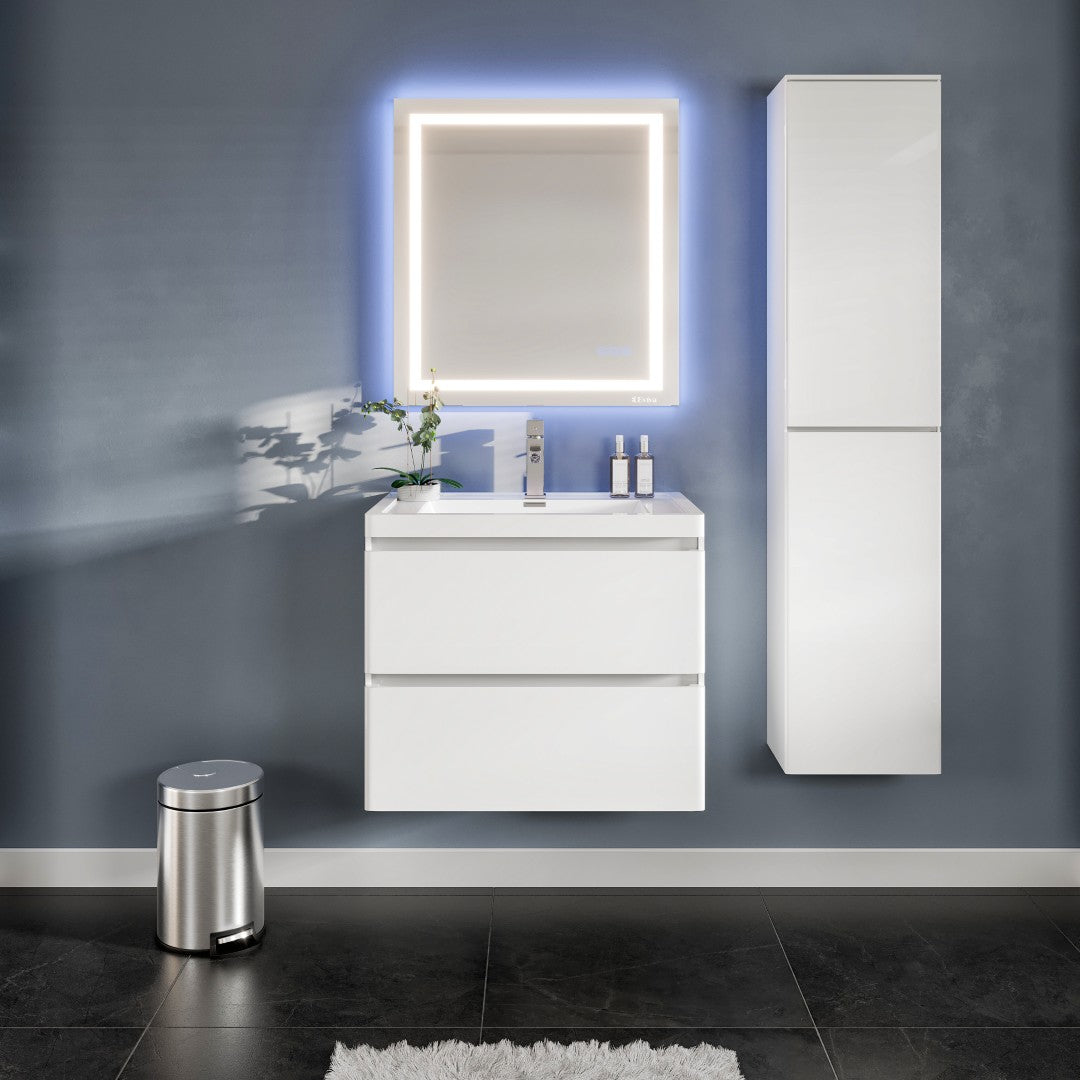 Eviva Glazzy Wall Mount Bath Vanity with Acrylic Top and Integrated Sink