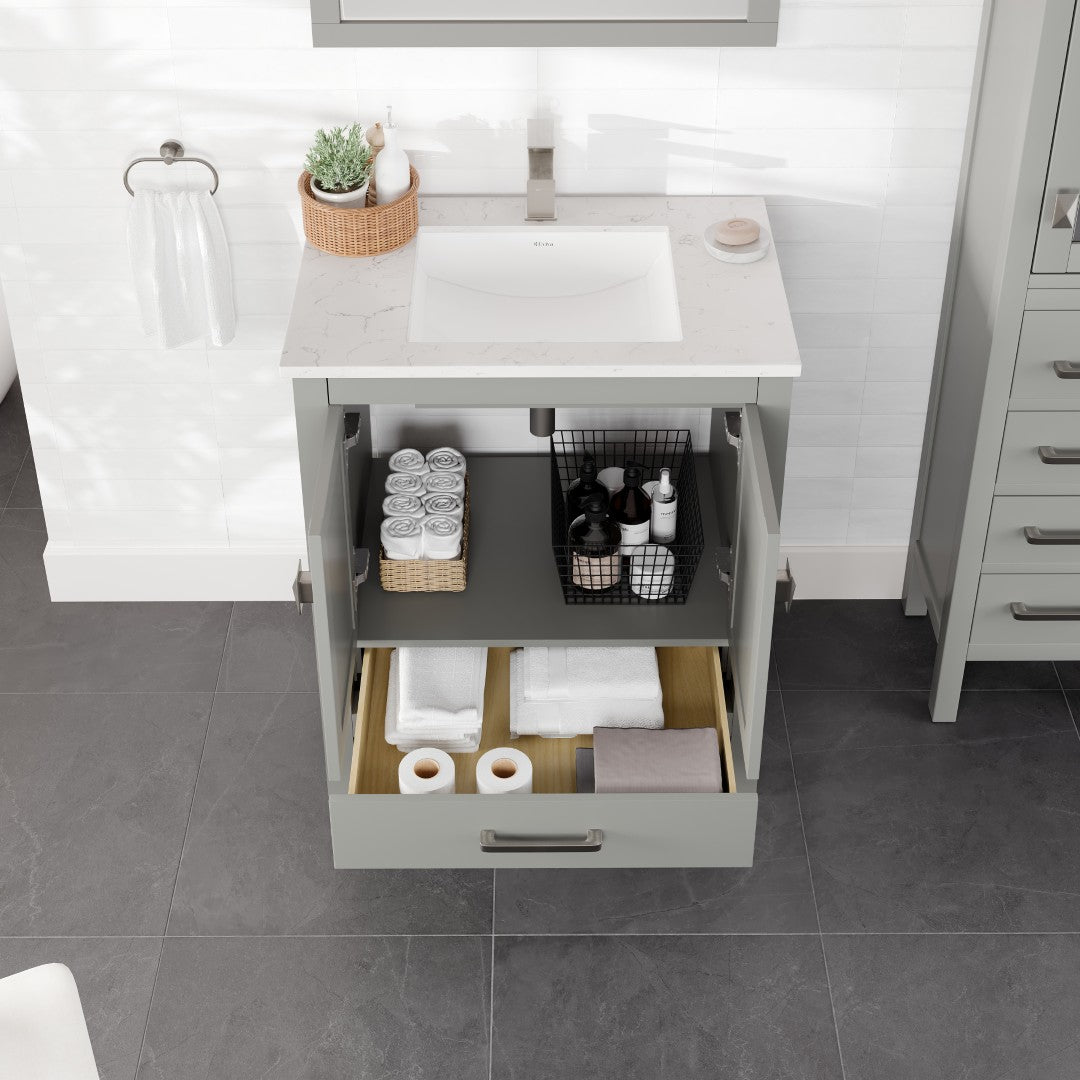 Eviva London Bath Vanity with Carrara Quartz Top and Undermount Porcelain Sink (20"-60")