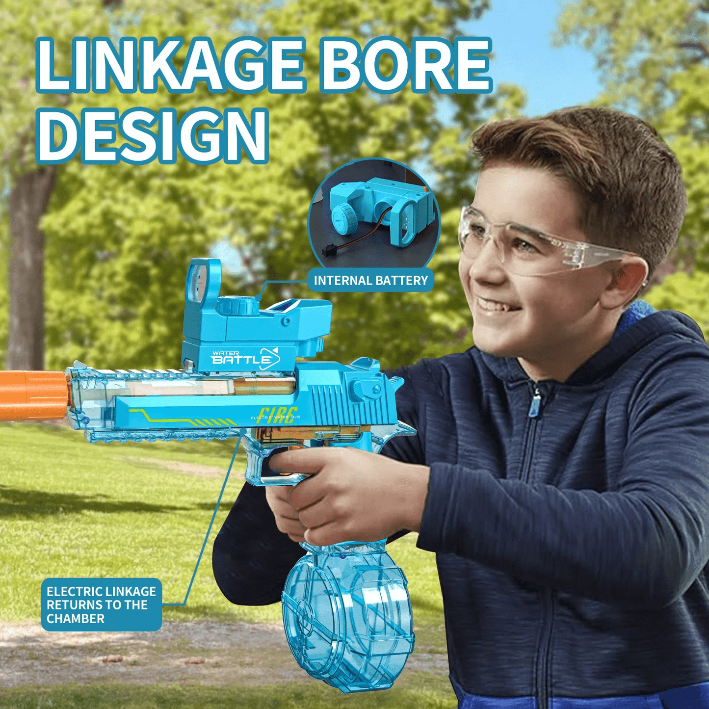 Desert Eagle Electric Water Gun with Silencer and Light High Speed, Long Range Squirt Gun for Kids & Adults
