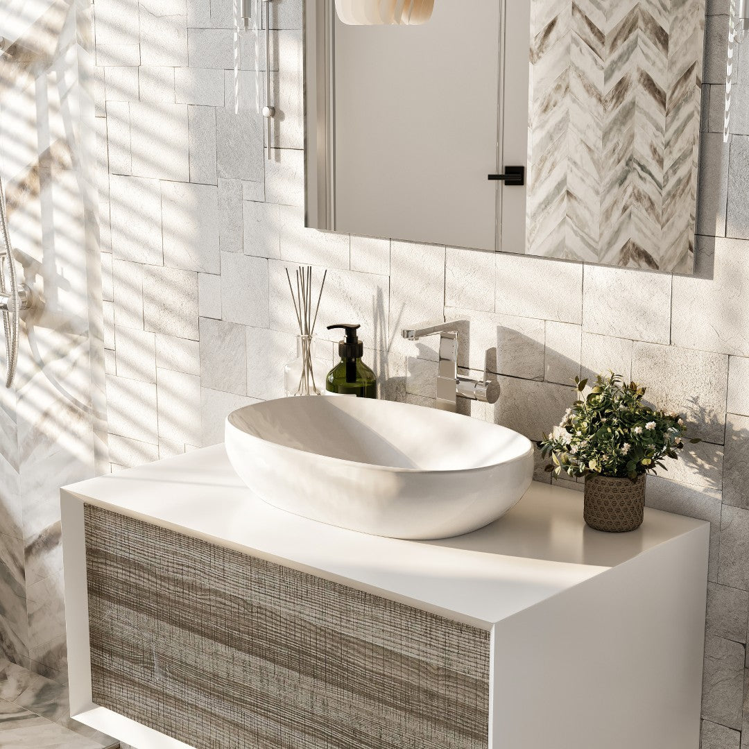 Eviva Santa Monica Wall Mount Bath Vanity with Acrylic Top and Vessel Solid Surface Sink (30"-36")
