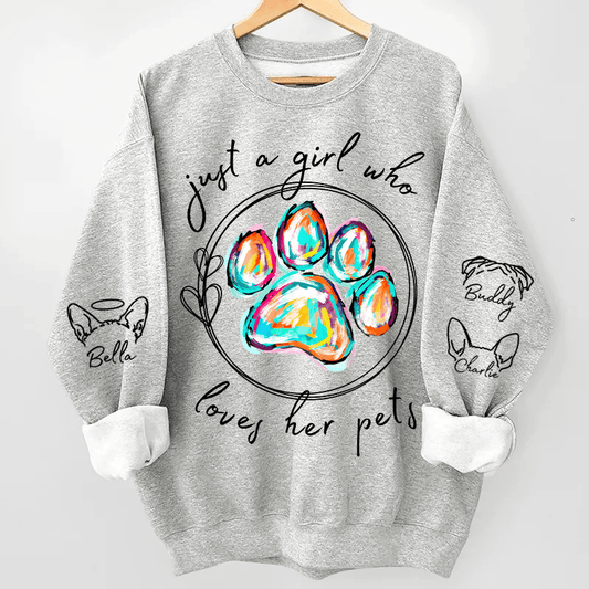 Custom Dog Sleeve Printed Sweater - Just A Girl Who Loves Her Dogs - Personalized Gift/Tshirt for Dog Lover, Owner, Dog Dad, Dog Mom | Up to 5 Pets