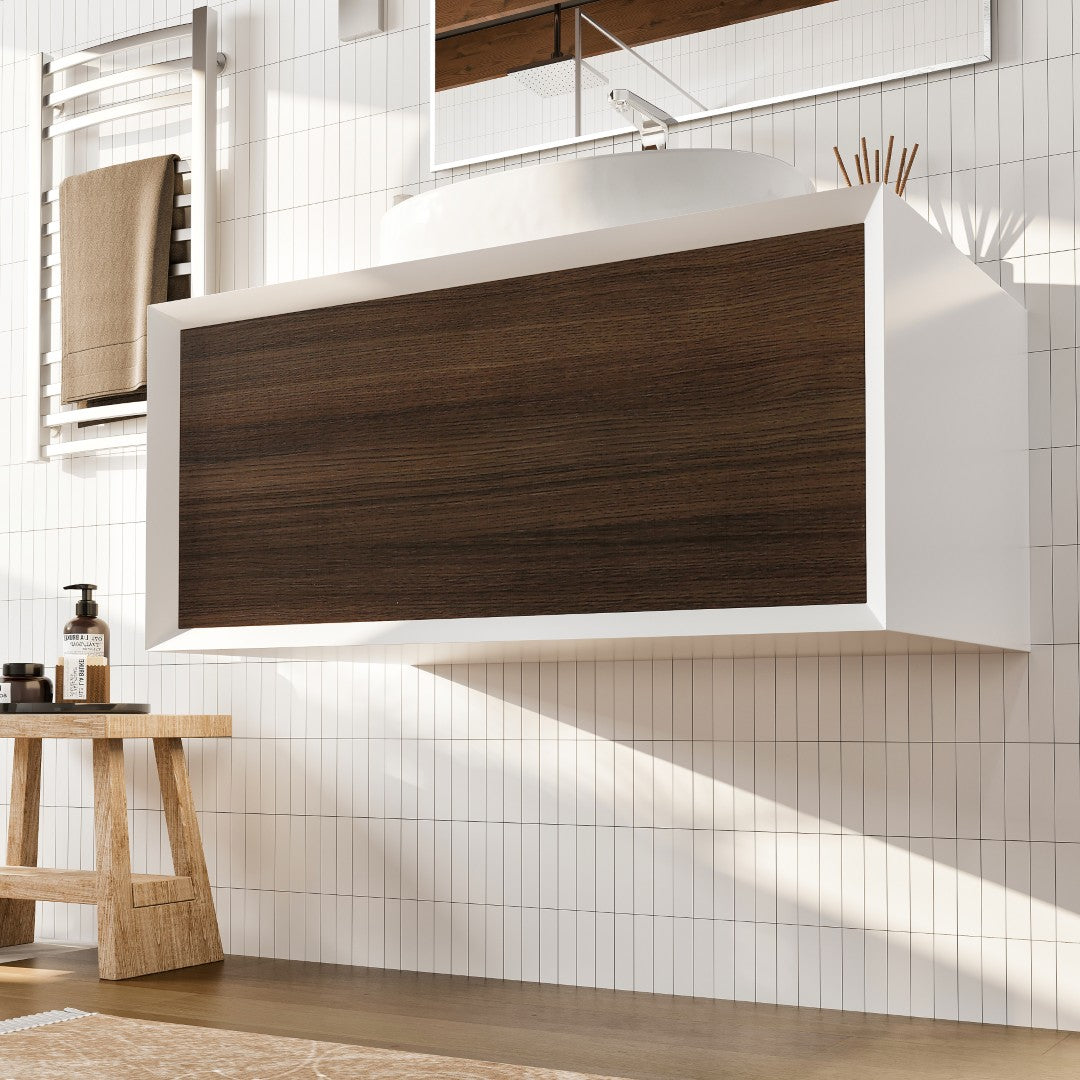 Eviva Santa Monica Wall Mount Bath Vanity with Acrylic Top and Vessel Solid Surface Sink (30"-36")