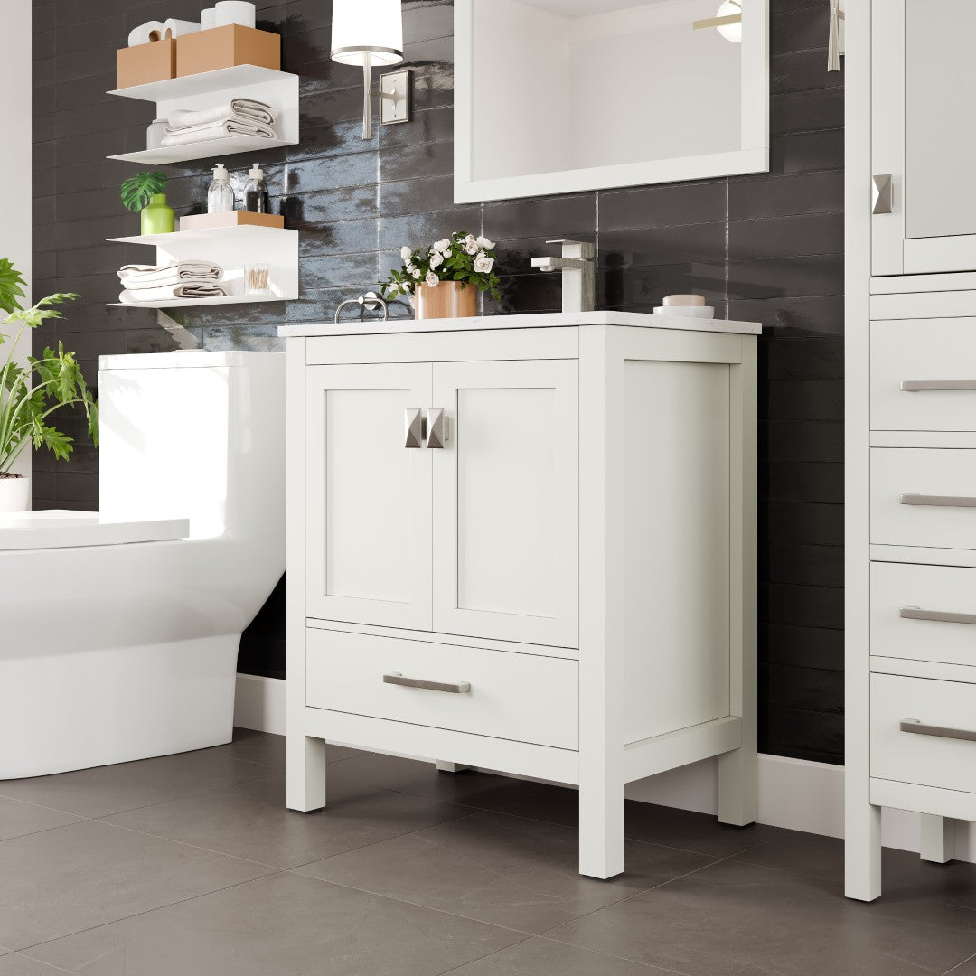 Eviva London Bath Vanity with Carrara Quartz Top and Undermount Porcelain Sink (20"-60")
