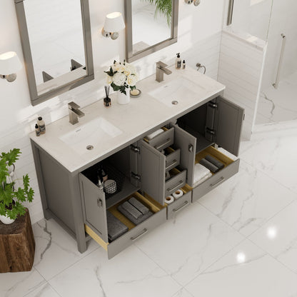 Eviva London Bath Vanity with Carrara Quartz Top and Undermount Porcelain Sink (20"-60")