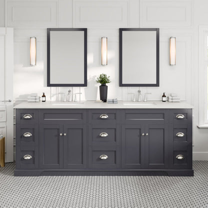 Eviva Epic Bath Vanity with Carrara Quartz Top and Undermount Porcelain Sinks (48"-100")