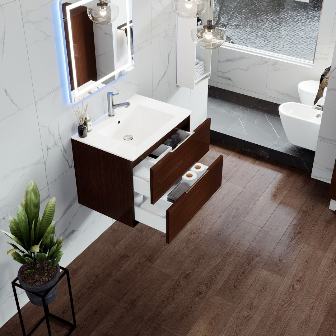 Eviva Galsaky Wall Mount Bath Vanity with Porcelain Top and Integrated Sink (24"-32")