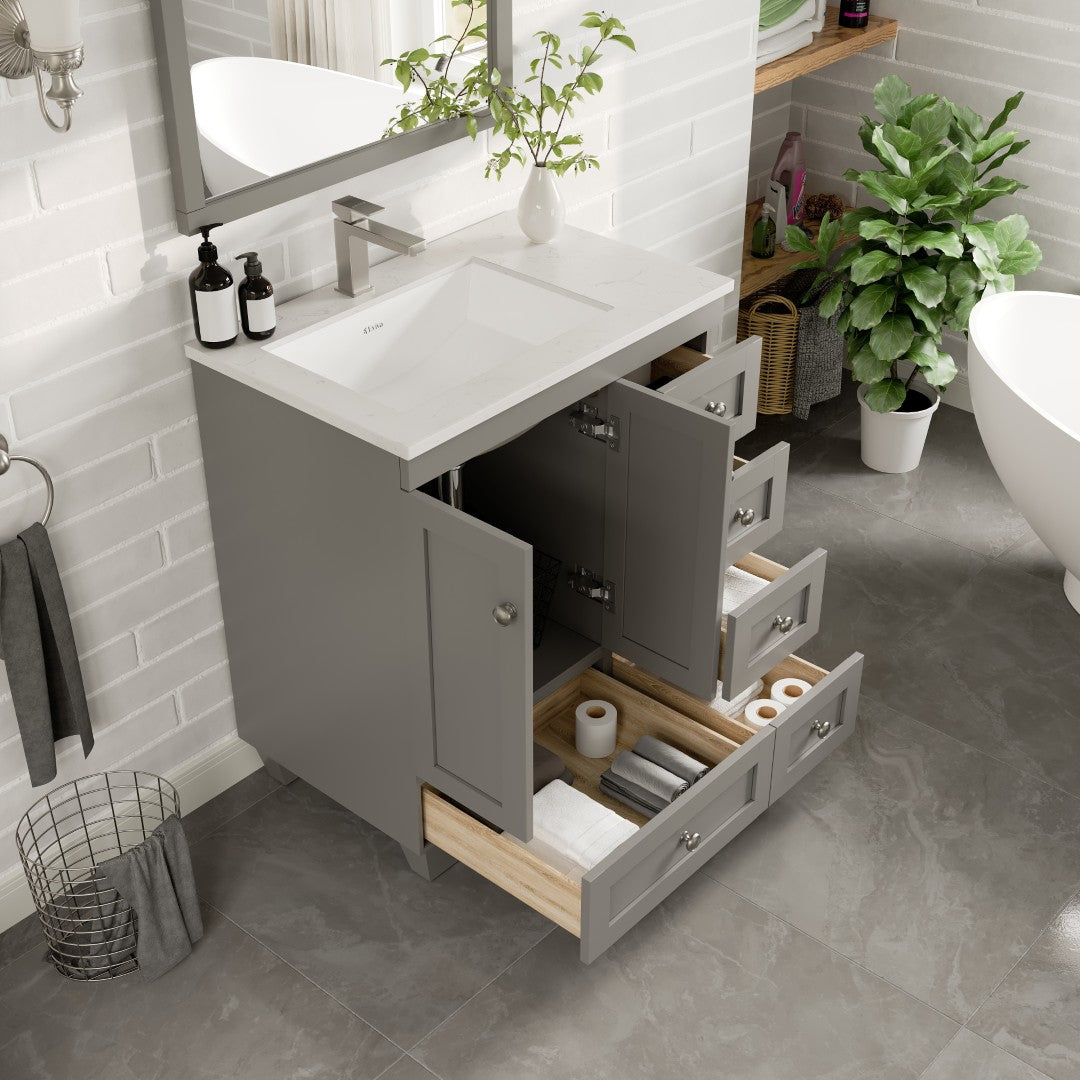 Eviva Happy Bath Vanity with Carrara Quartz Top and Undermount Porcelain Sink (24"-30")