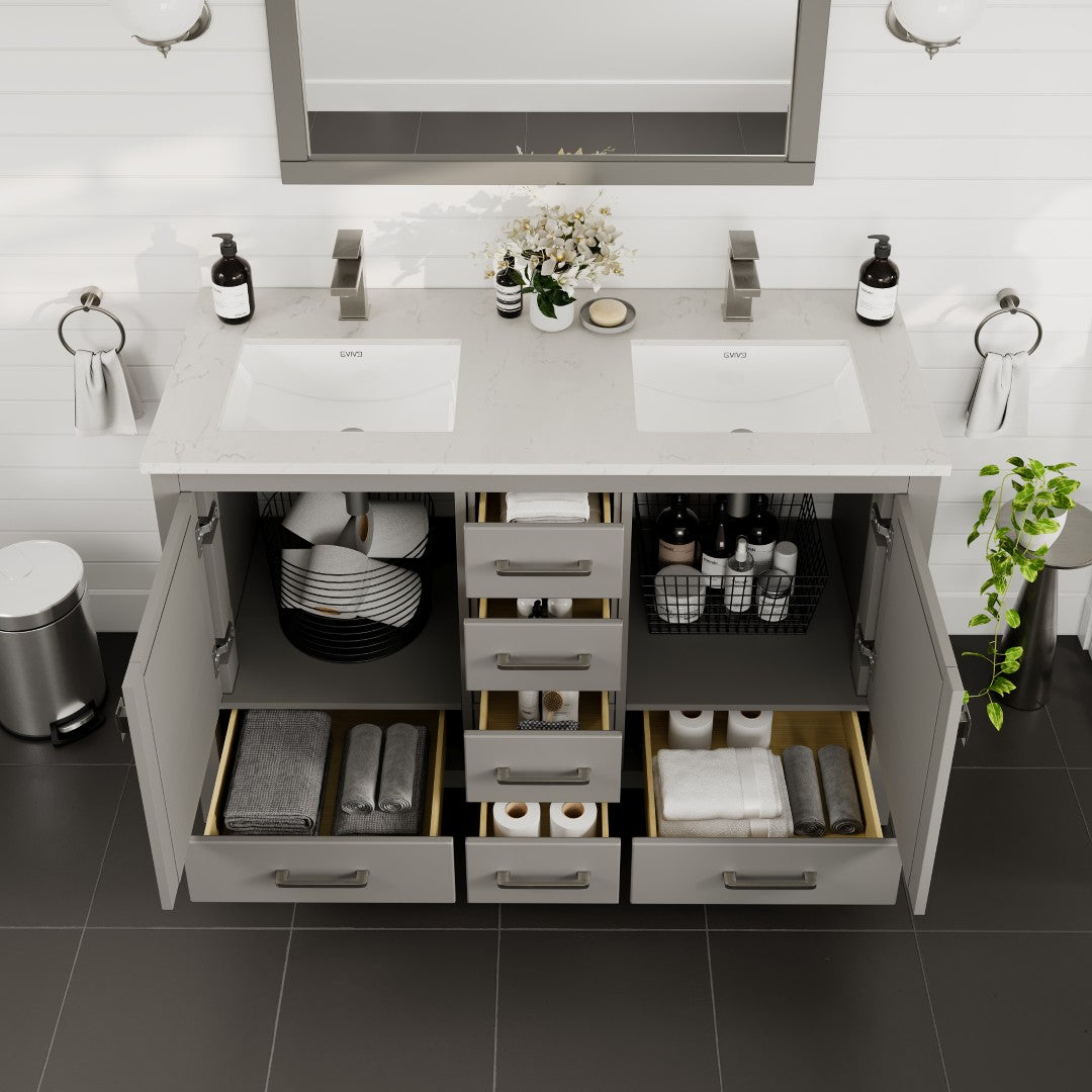 Eviva London Bath Vanity with Carrara Quartz Top and Undermount Porcelain Sink (20"-60")