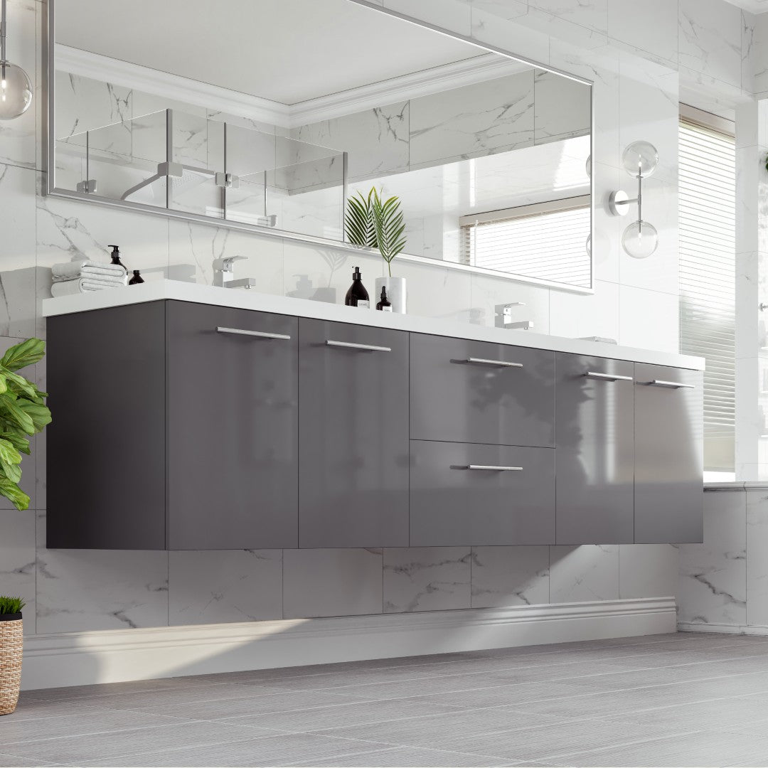 Eviva Lumina Wall Mount Bath Vanity with Acrylic Top and Integrated Sinks