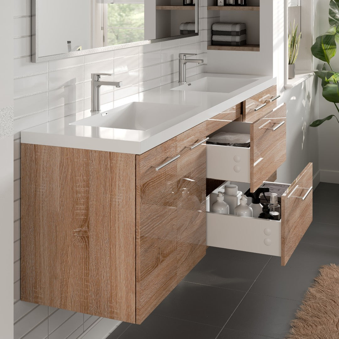 Eviva Axis Wall Mount Bath Vanity with Acrylic Top and Integrated Sinks