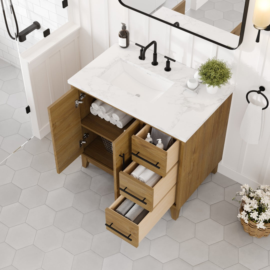 Eviva Graham Bath Vanity with Engineered Stone Top and Integrated Sink (30"-72")