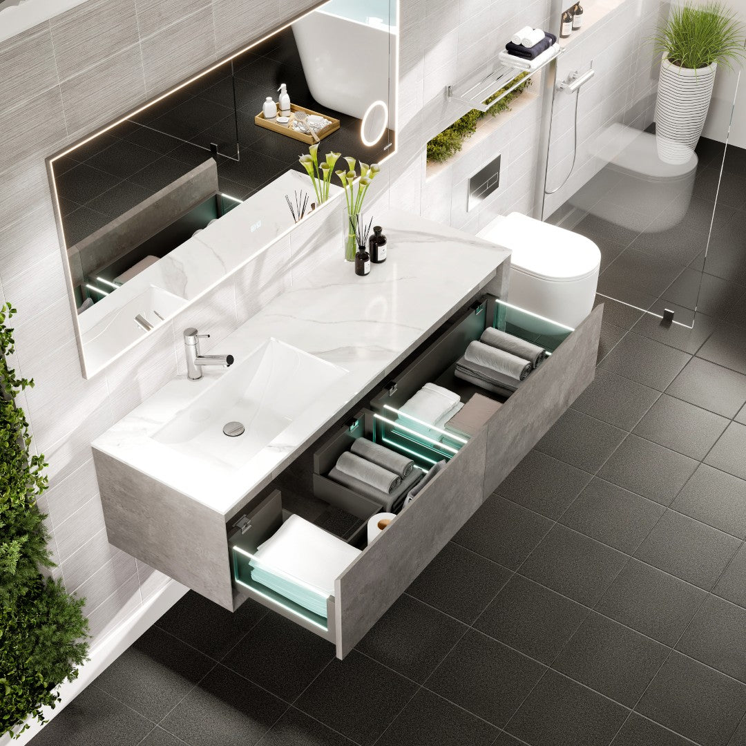 Eviva Aurora Wall Mount Bath Vanity with Carrara Quartz Top and Undermount Porcelain Sink (36"-60")