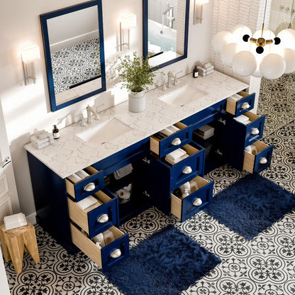 Eviva Epic Bath Vanity with Carrara Quartz Top and Undermount Porcelain Sinks (48"-100")