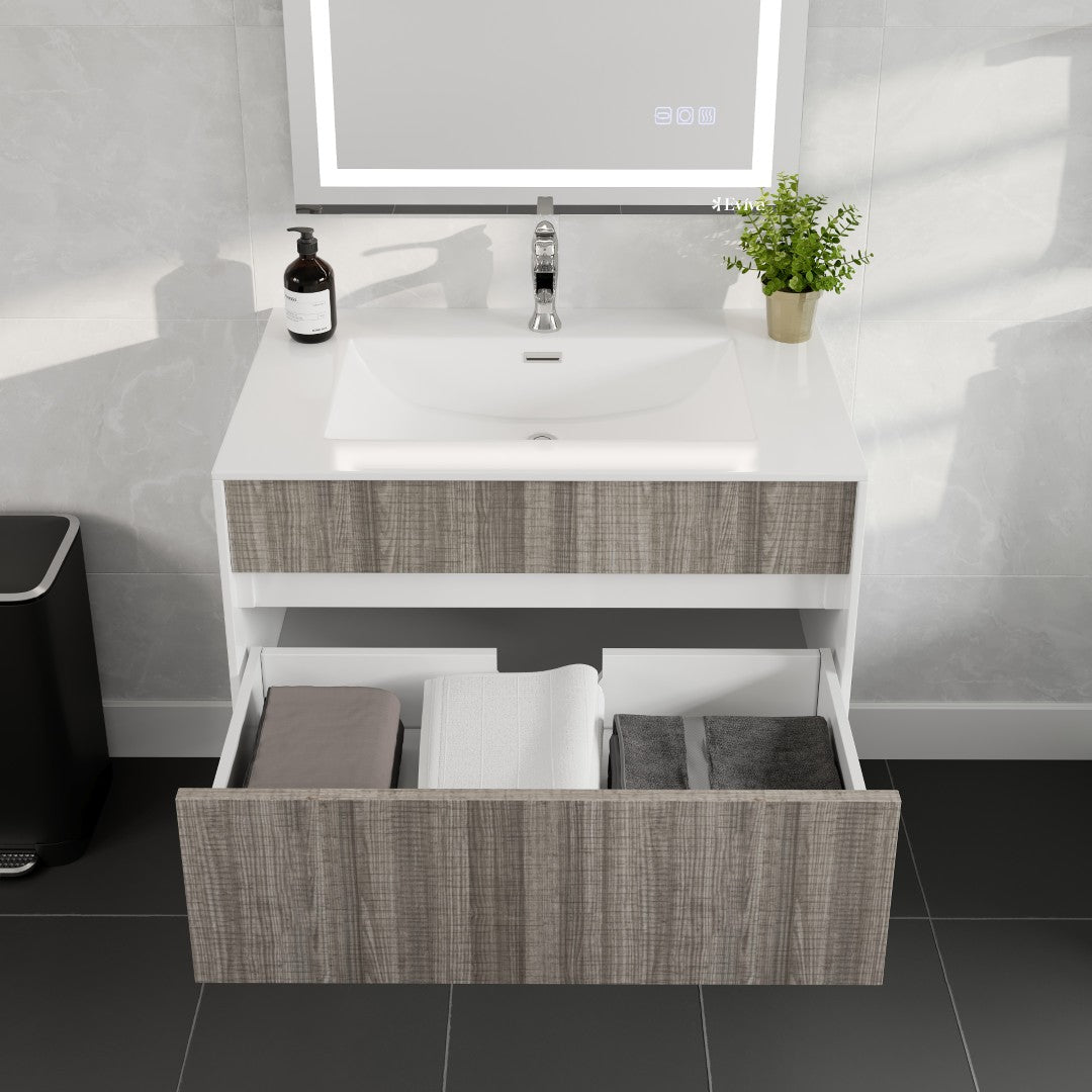 Eviva Ashy Wall Mount Bath Vanity with Acrylic Top and Integrated Sink