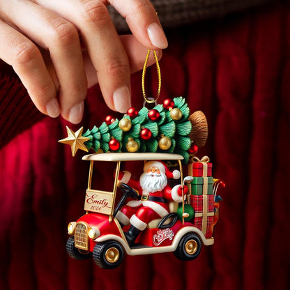 Golf Cart Santa Christmas - Personalized Custom Shaped Acrylic Ornament - Christmas Gift For Golfers, Golf Lovers