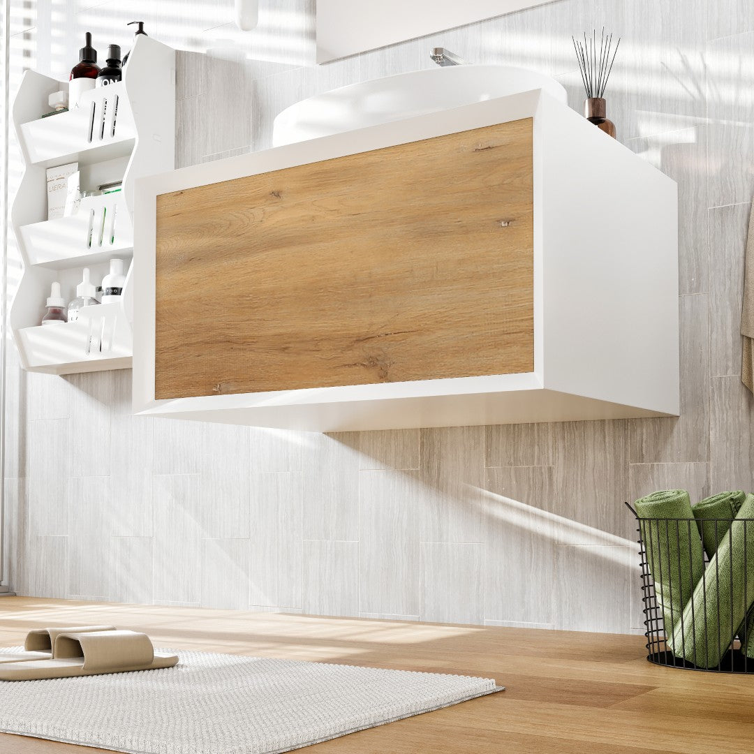 Eviva Santa Monica Wall Mount Bath Vanity with Acrylic Top and Vessel Solid Surface Sink (30"-36")