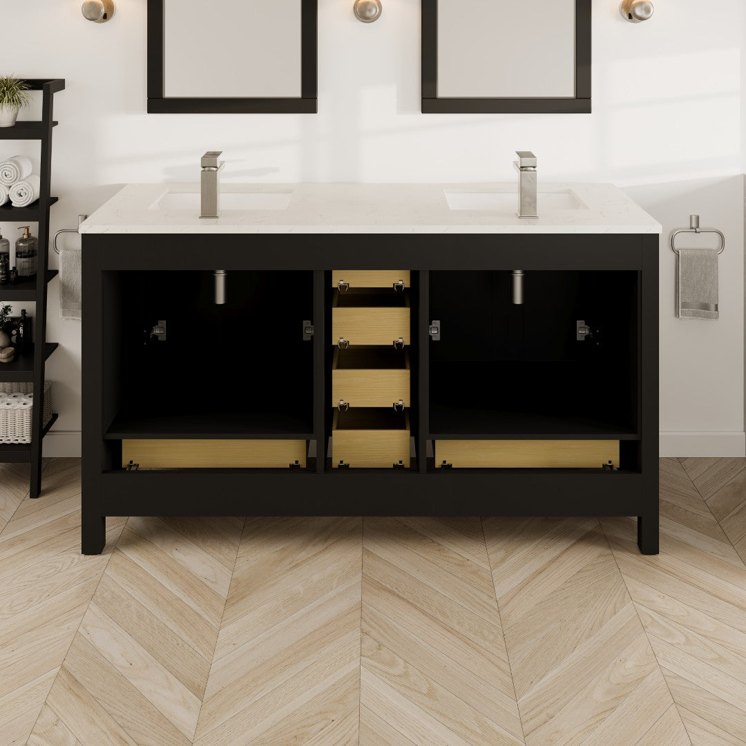 Eviva London Bath Vanity with Carrara Quartz Top and Undermount Porcelain Sink (20"-60")