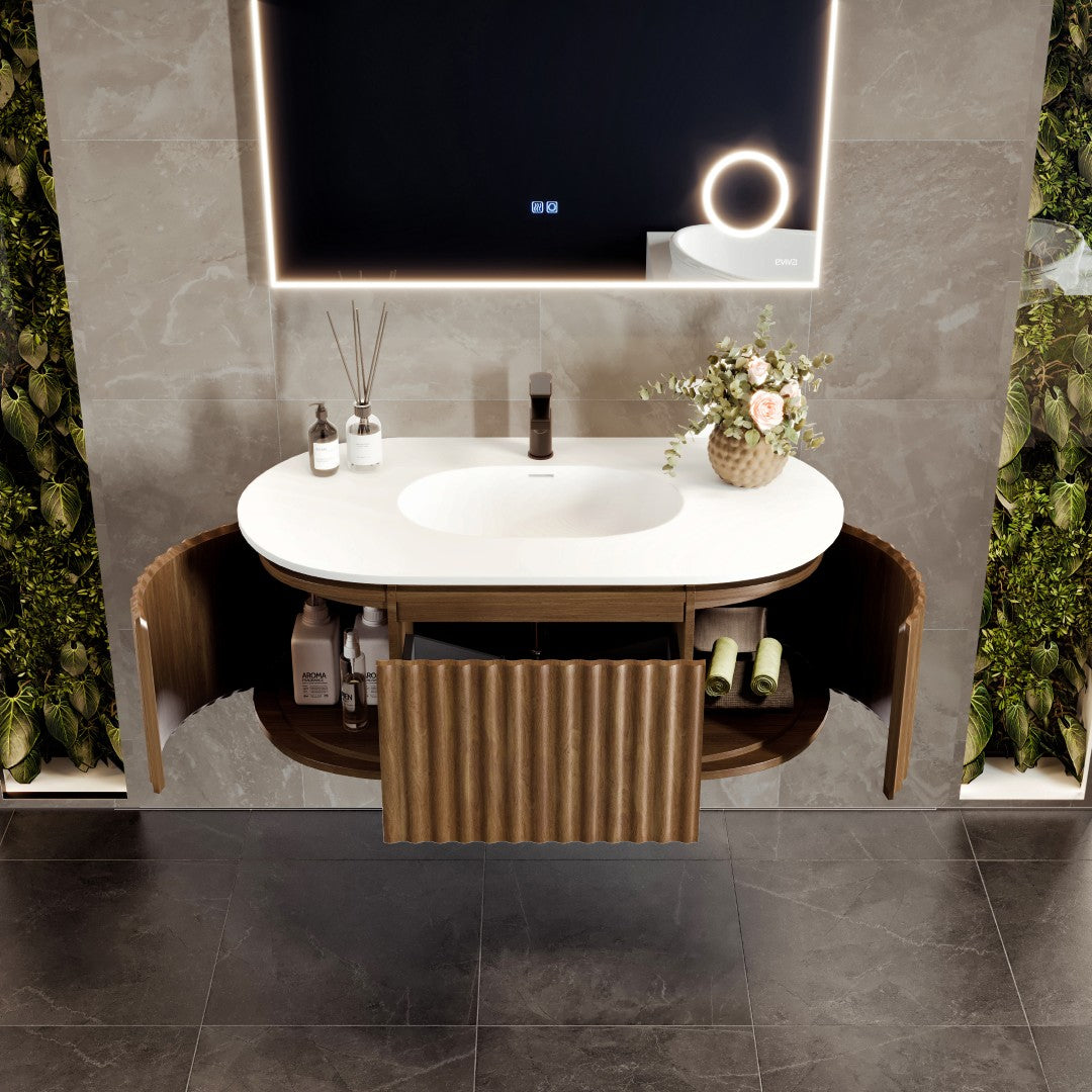 Eviva Haven Wall Mount Bath Vanity with Solid Surface Top and Integrated Sink (39"-71")