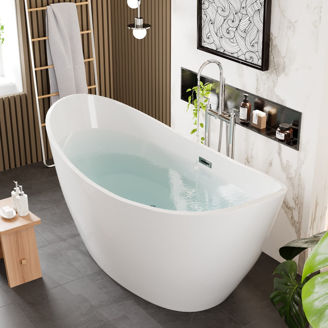 Eviva Bella Glossy White Acrylic Slipper Freestanding Bathtub