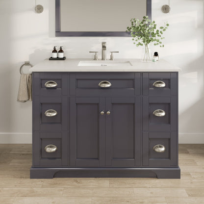 Eviva Epic Bath Vanity with Carrara Quartz Top and Undermount Porcelain Sinks (48"-100")